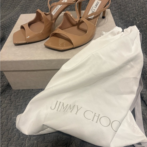 Jimmy Choo Tan Patent Leather Slingback Heels - Picture 1 of 5